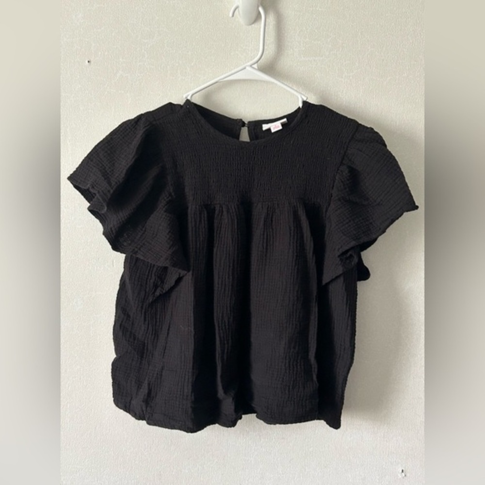 LuLaRoe | Black Textured Ruffle Sleeve Blouse | Size Small
